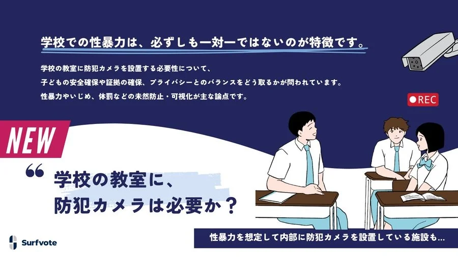 【学校の教室にも、防犯カメラは必要だと思いますか？】Surfvoteで意見を募集中